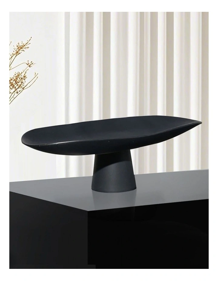 Ceramic Decorative Plate on Pedestal Stand in Black image 4