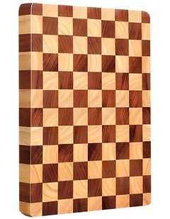 Checkered Patterned Wooden Cutting Board 39x26x3cm in Brown