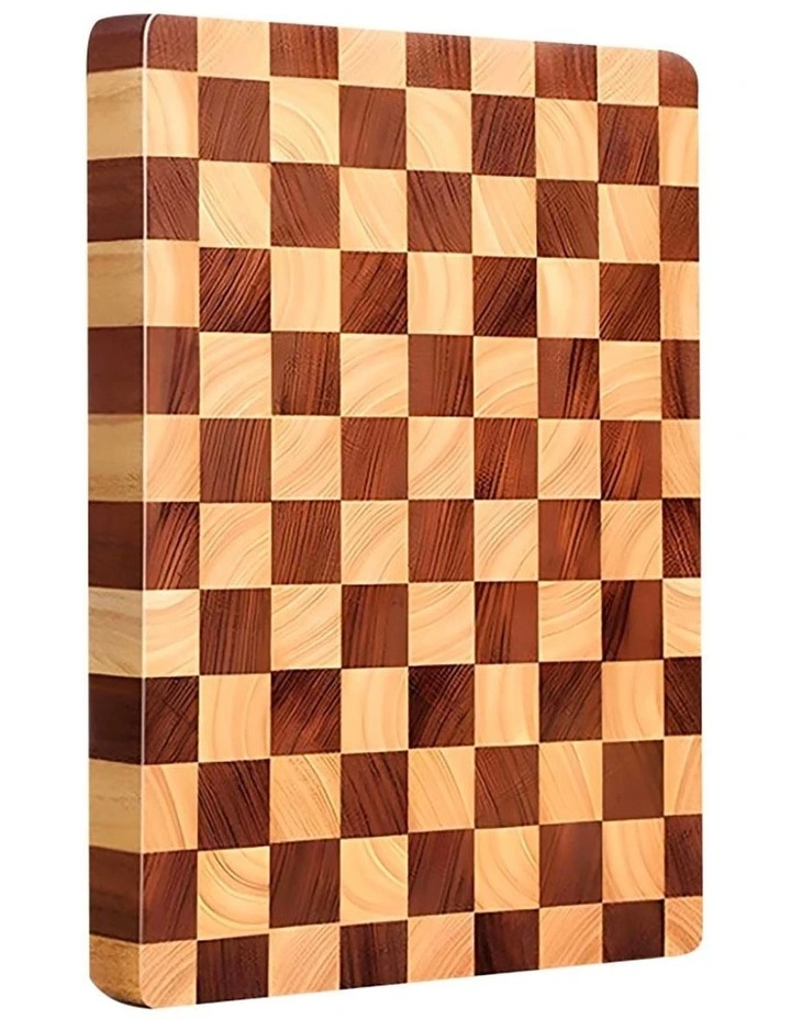 Checkered Patterned Wooden Cutting Board 39x26x3cm in Brown image 1