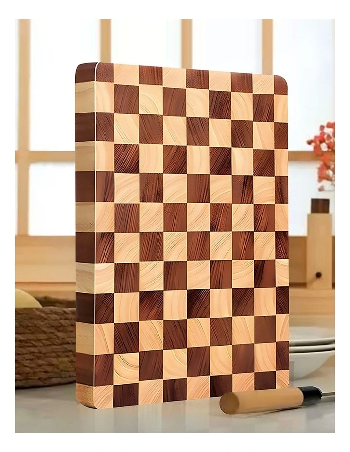Checkered Patterned Wooden Cutting Board 39x26x3cm in Brown image 5