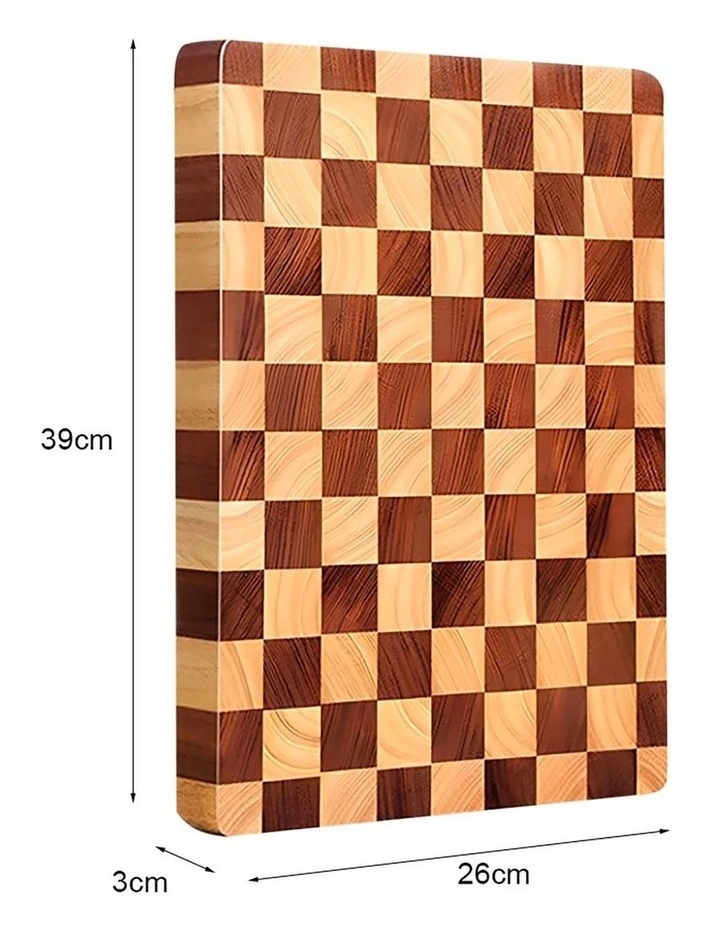 Checkered Patterned Wooden Cutting Board 39x26x3cm in Brown image 6
