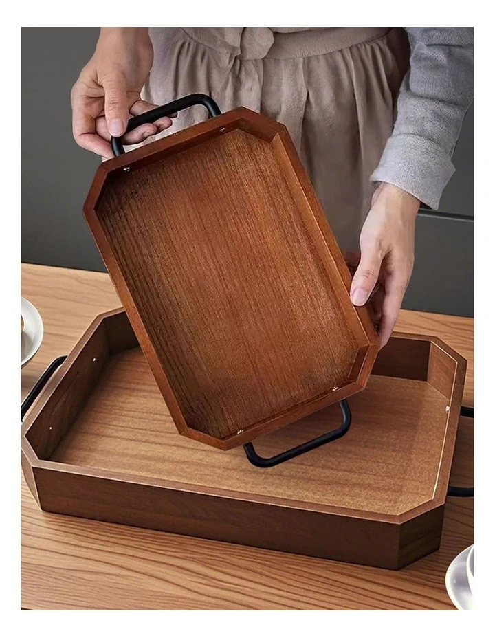 Paulownia Wood Serving Tray 33.8x23x5cm in Brown image 6