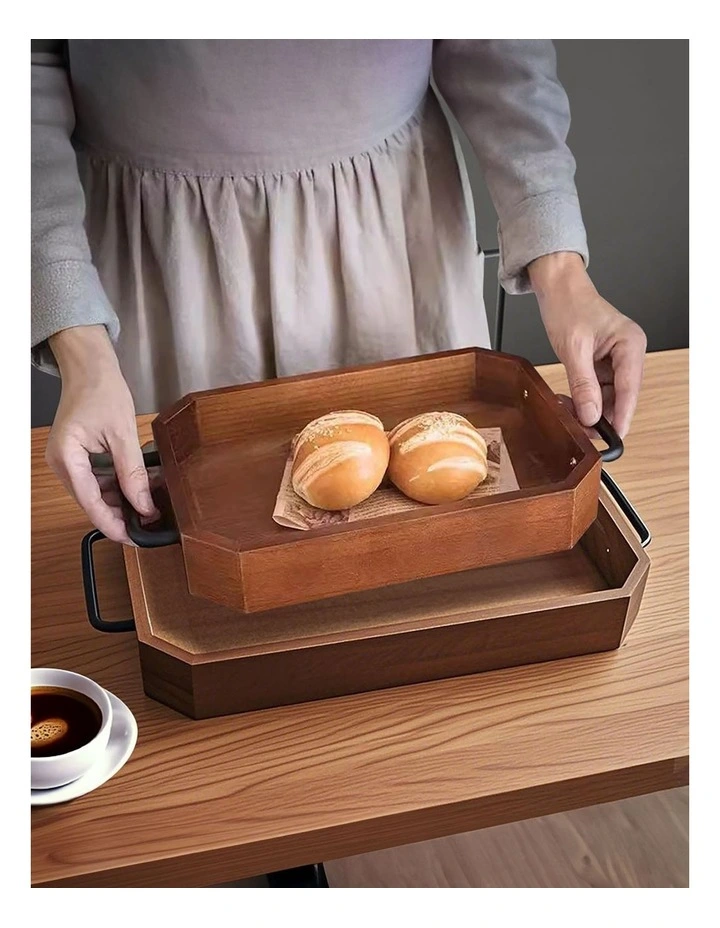 Paulownia Wood Serving Tray 33.8x23x5cm in Brown image 7