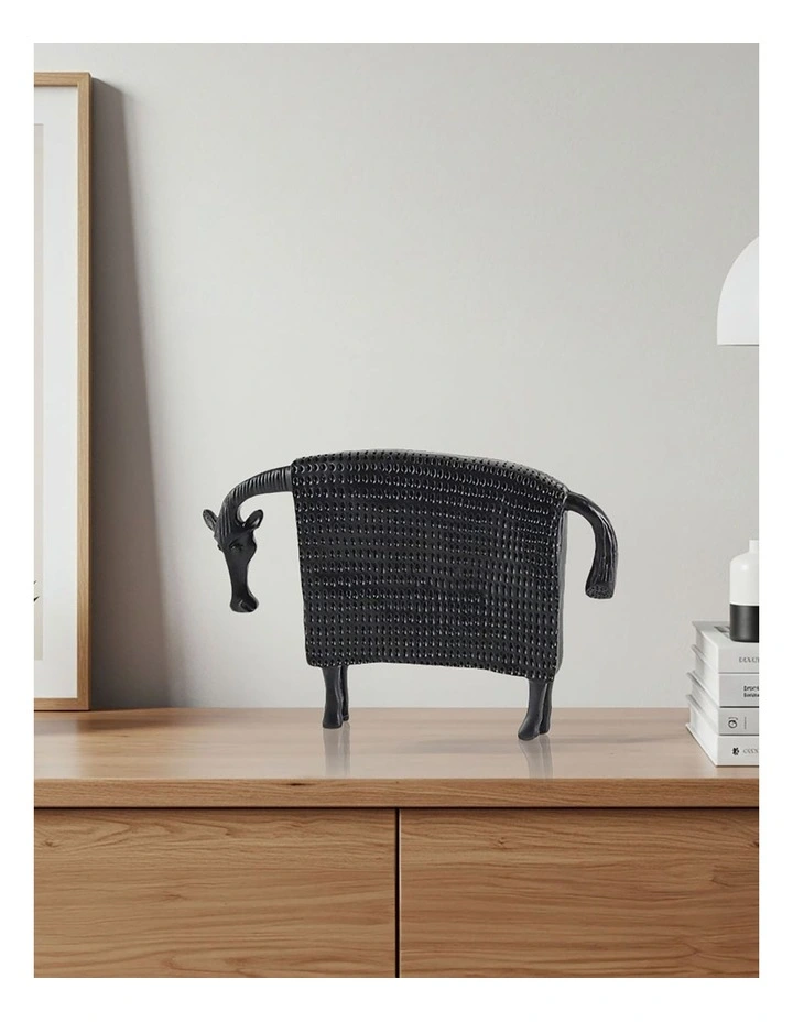 Cow Sculpture For Modern Home Decor With Dotted Pattern 24cm in Black image 2