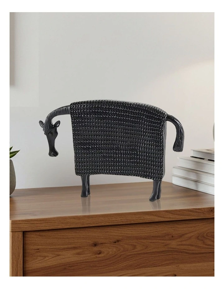 Cow Sculpture For Modern Home Decor With Dotted Pattern 24cm in Black image 3