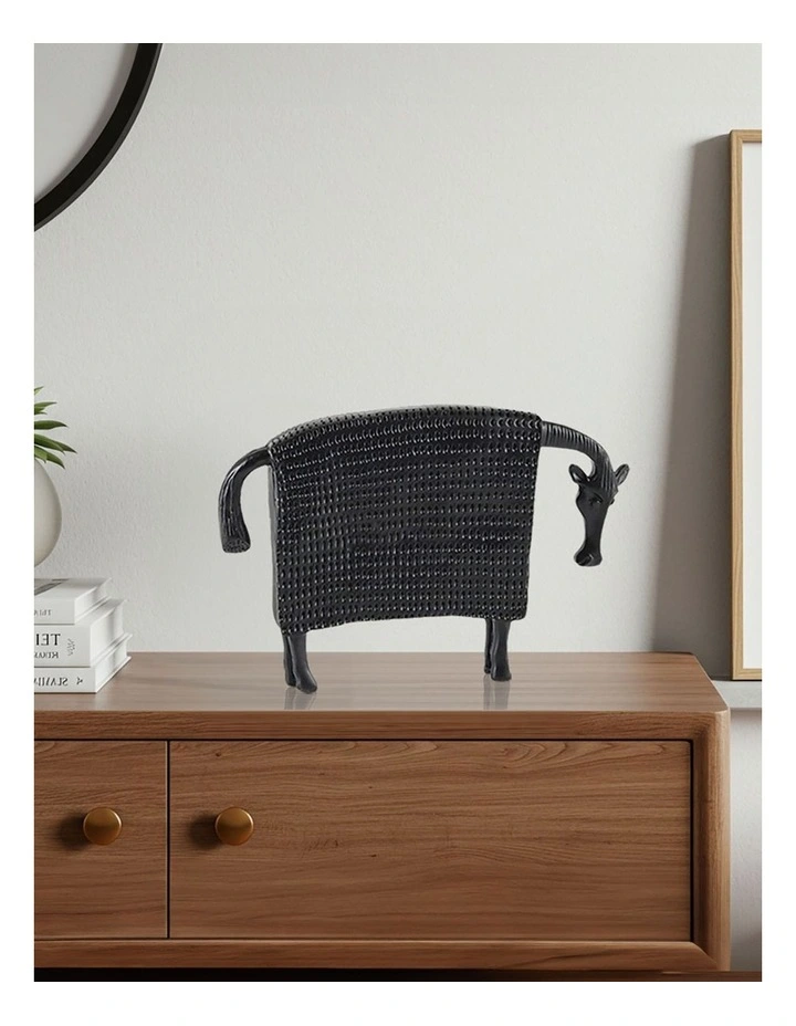 Cow Sculpture For Modern Home Decor With Dotted Pattern 24cm in Black image 4