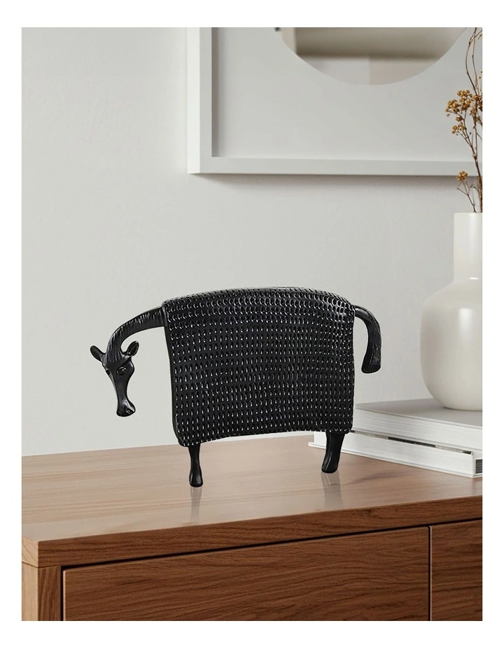 Cow Sculpture For Modern Home Decor With Dotted Pattern 24cm in Black image 6