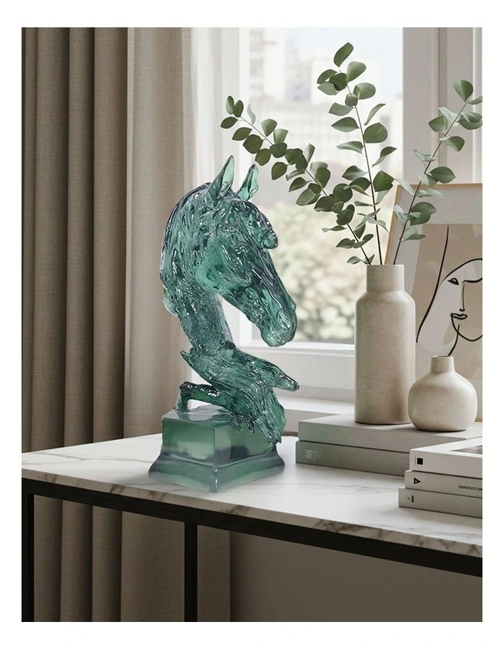 Horse Head Resin Sculpture 37cm in Green image 3