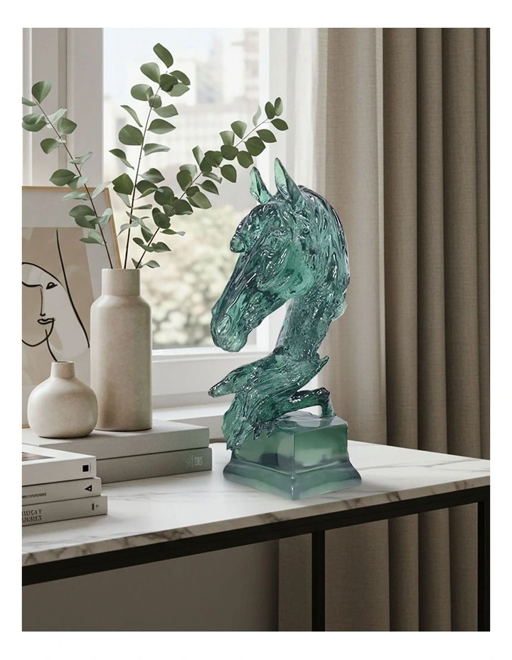 Horse Head Resin Sculpture 37cm in Green image 6