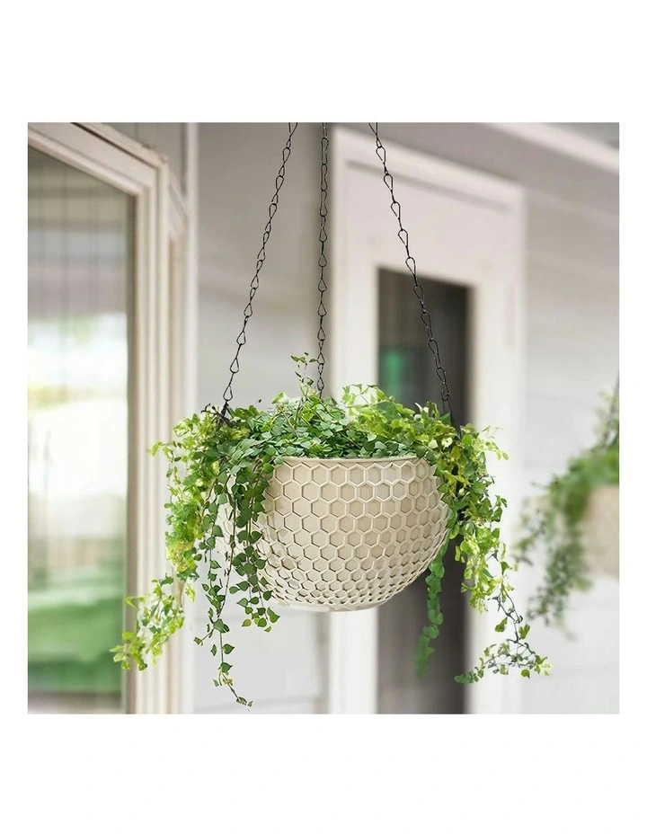 Large Hanging Resin Flower Pot in White image 2