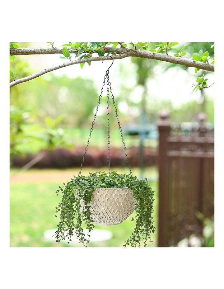 Large Hanging Resin Flower Pot in White image 3