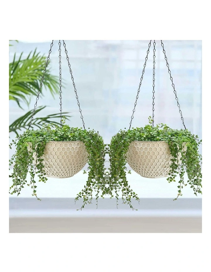 Large Hanging Resin Flower Pot in White image 4