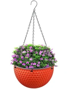 Large Hanging Resin Flower Pot in Red
