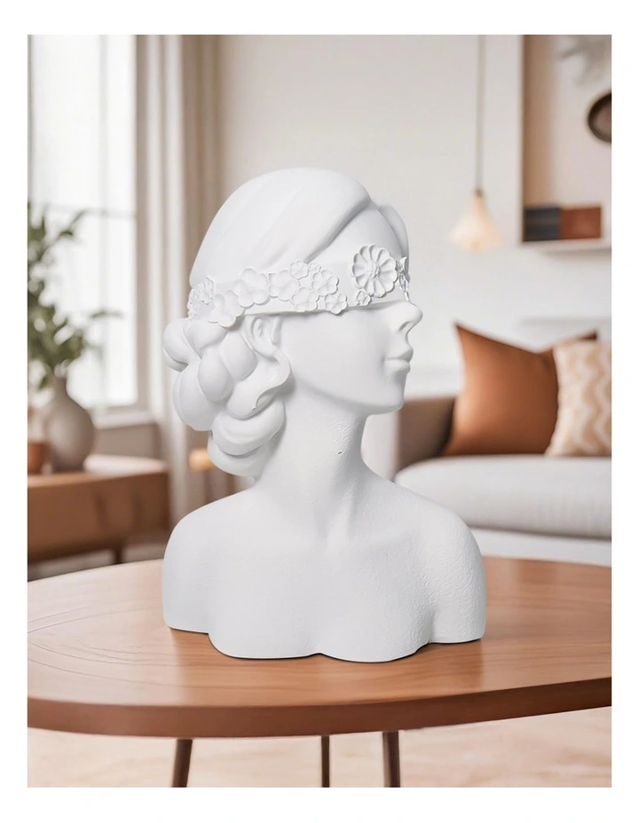 Blindfold Lady Resin Sculpture 36cm in White image 4