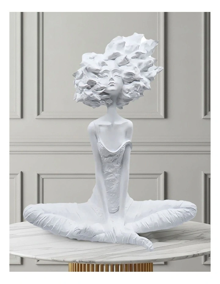 Abstract Yoga Girl Resin Sculpture 59cm in White image 2