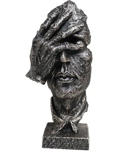 Covered Eyes Face Design Resin Sculpture 30cm in Black