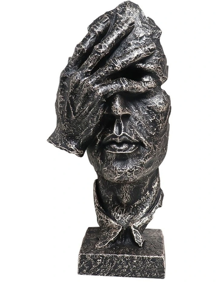 Covered Eyes Face Design Resin Sculpture 30cm in Black image 1