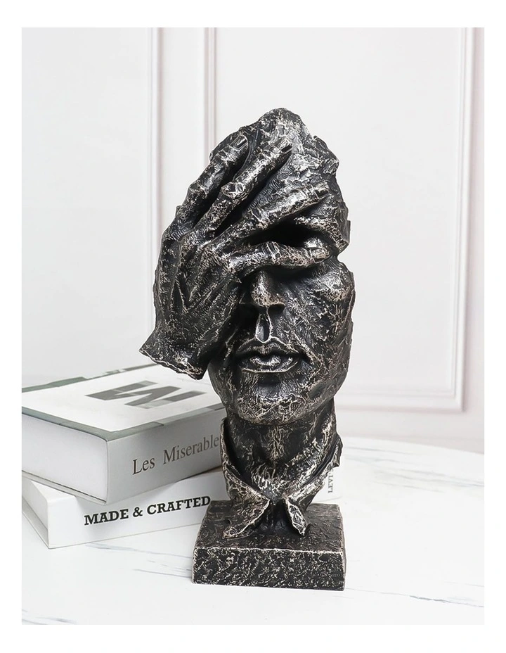 Covered Eyes Face Design Resin Sculpture 30cm in Black image 2