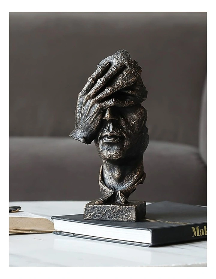 Covered Eyes Face Design Resin Sculpture 30cm in Black image 3