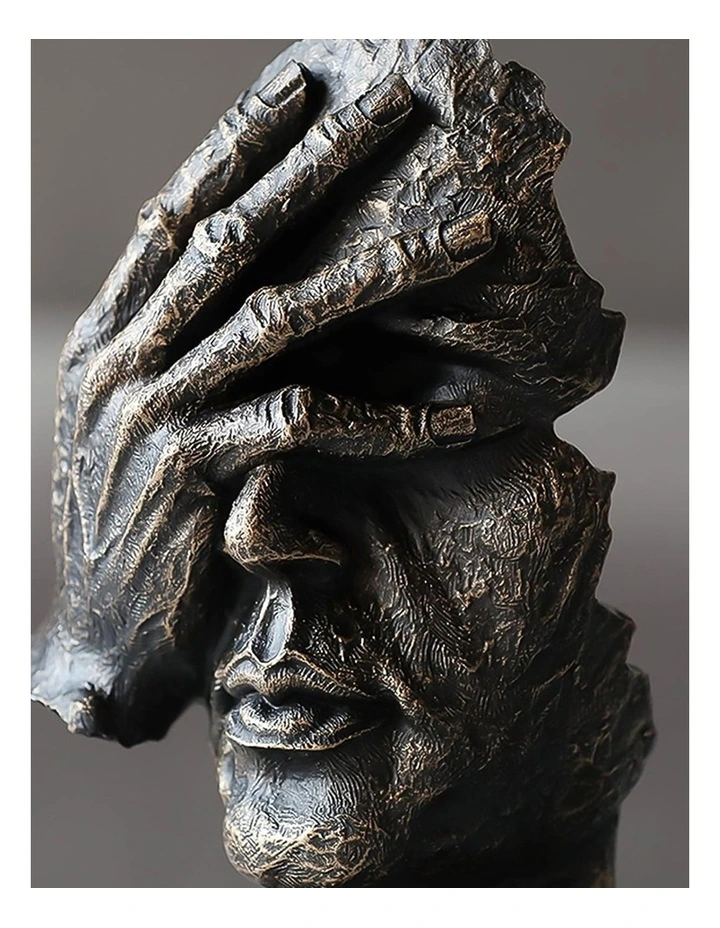 Covered Eyes Face Design Resin Sculpture 30cm in Black image 4