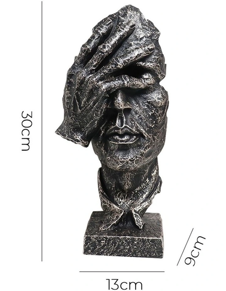 Covered Eyes Face Design Resin Sculpture 30cm in Black image 5