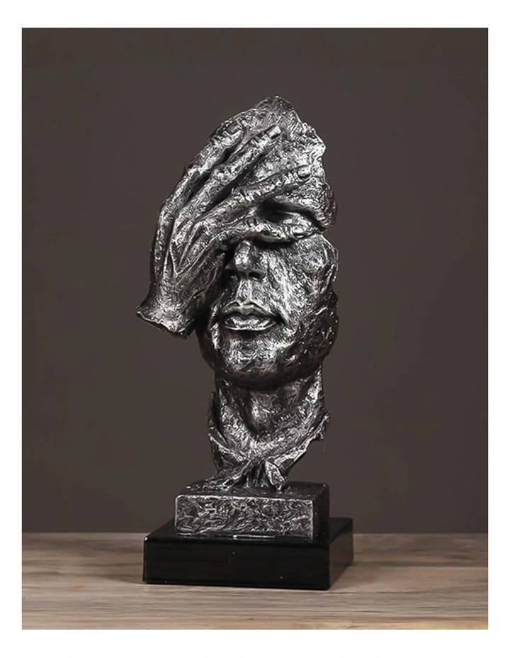 Covered Eyes Face Design Resin Sculpture 30cm in Black image 7