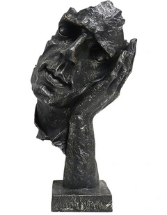 Face on Hand Design Resin Sculpture 29cm in Black
