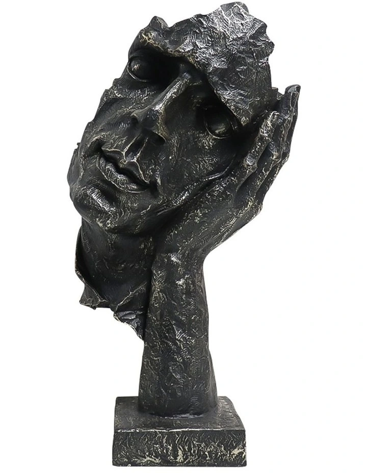 Face on Hand Design Resin Sculpture 29cm in Black image 1