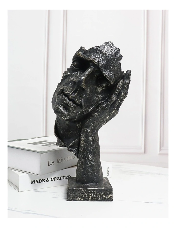 Face on Hand Design Resin Sculpture 29cm in Black image 2