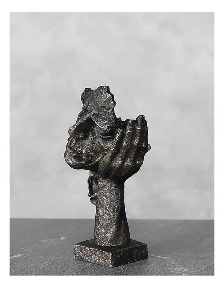 Face on Hand Design Resin Sculpture 29cm in Black image 3
