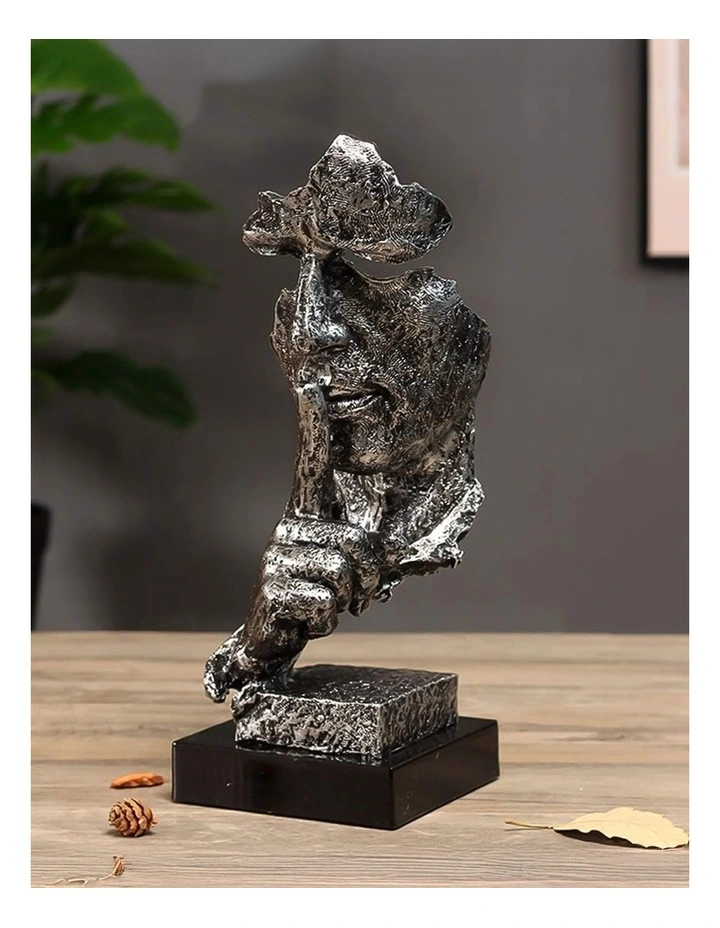 Silent Shush Face Design Resin Sculpture 31cm in Black image 3