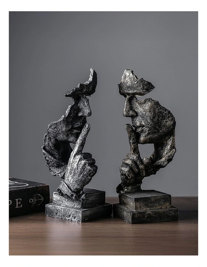 Silent Shush Face Design Resin Sculpture 31cm in Black image 6
