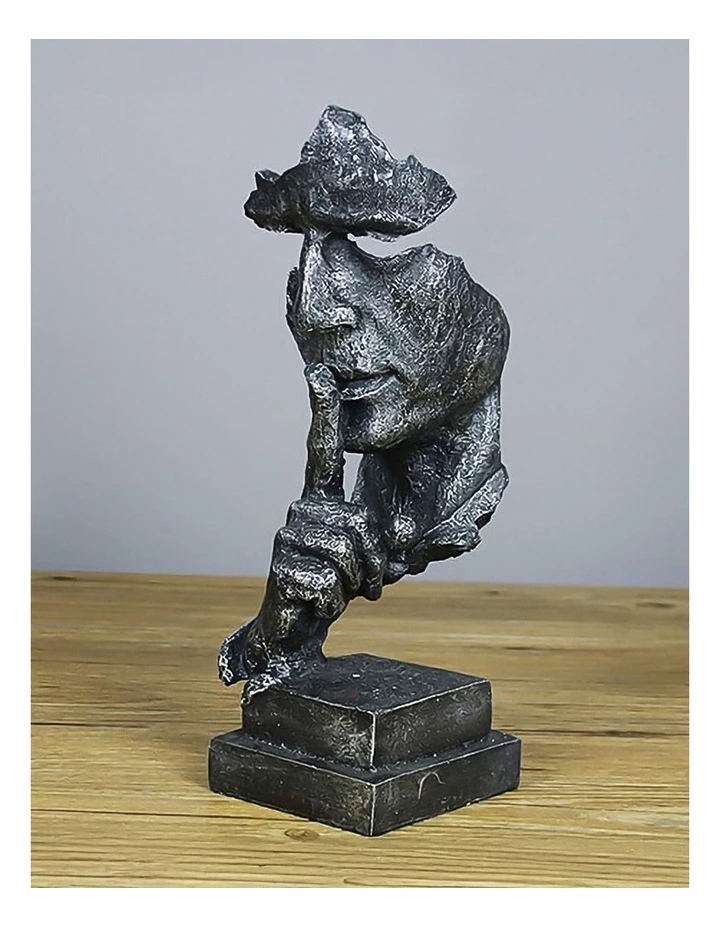 Silent Shush Face Design Resin Sculpture 31cm in Black image 7