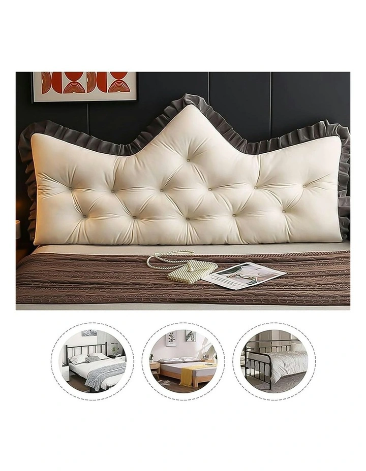 Tufted Crown Headboard Backrest Pillow 120cm in Cream image 3