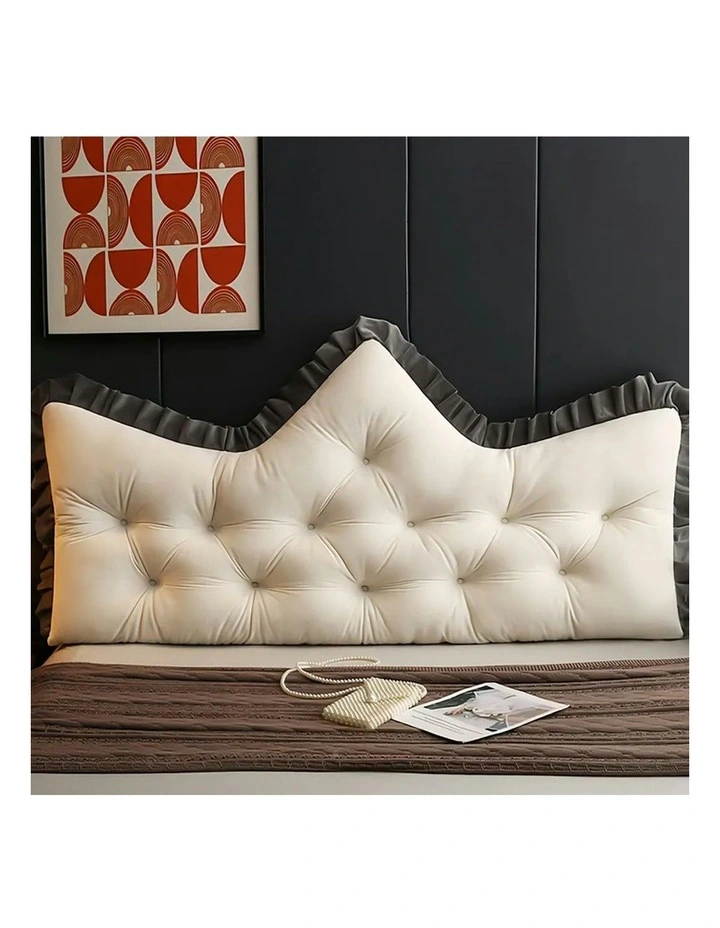 Tufted Crown Headboard Backrest Pillow 120cm in Cream image 4