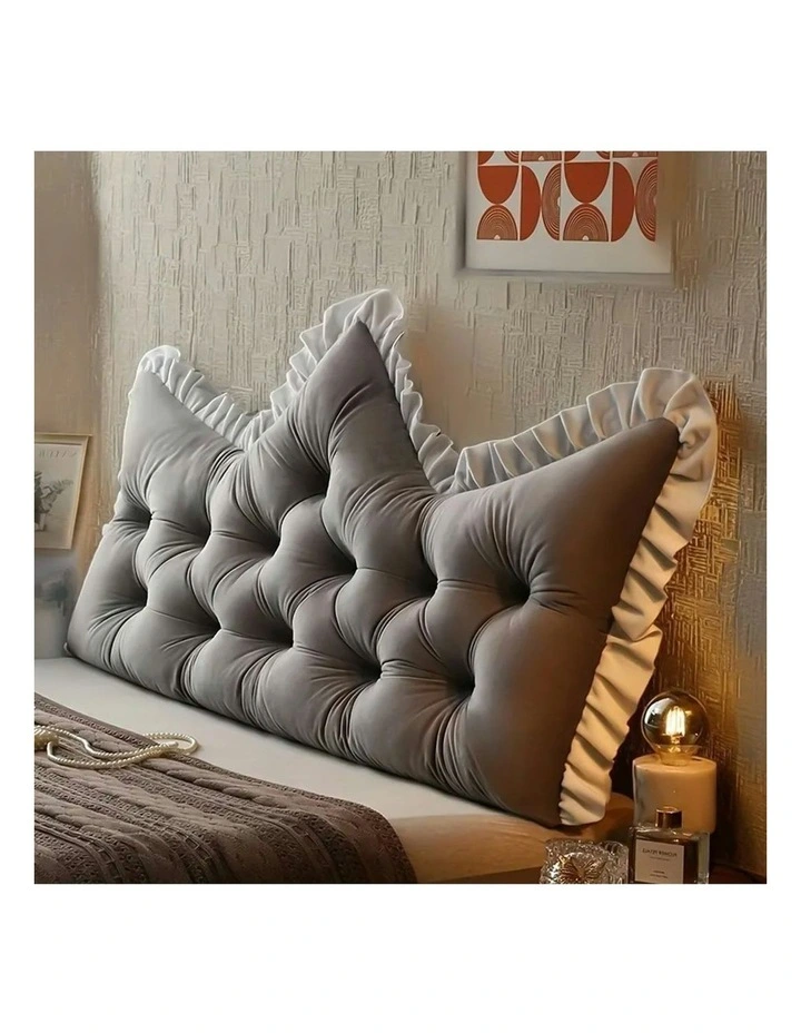 Crown Pillow Tufted Headboard Cushion 90cm in Grey image 6