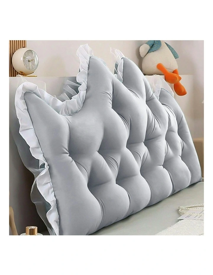 Crown Pillow Tufted Headboard Cushion 90cm in Light Grey image 2