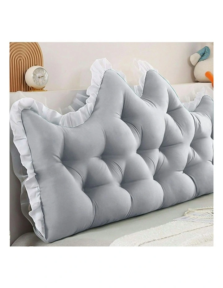 Crown Pillow Tufted Headboard Cushion 90cm in Light Grey image 3