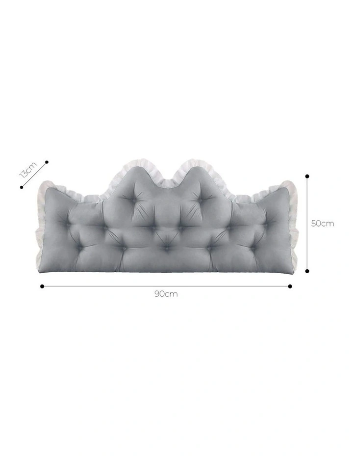 Crown Pillow Tufted Headboard Cushion 90cm in Light Grey image 5
