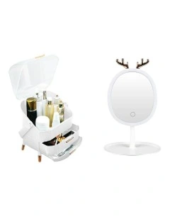 Cosmetic Jewelry Storage Organiser with Antler LED Light in White