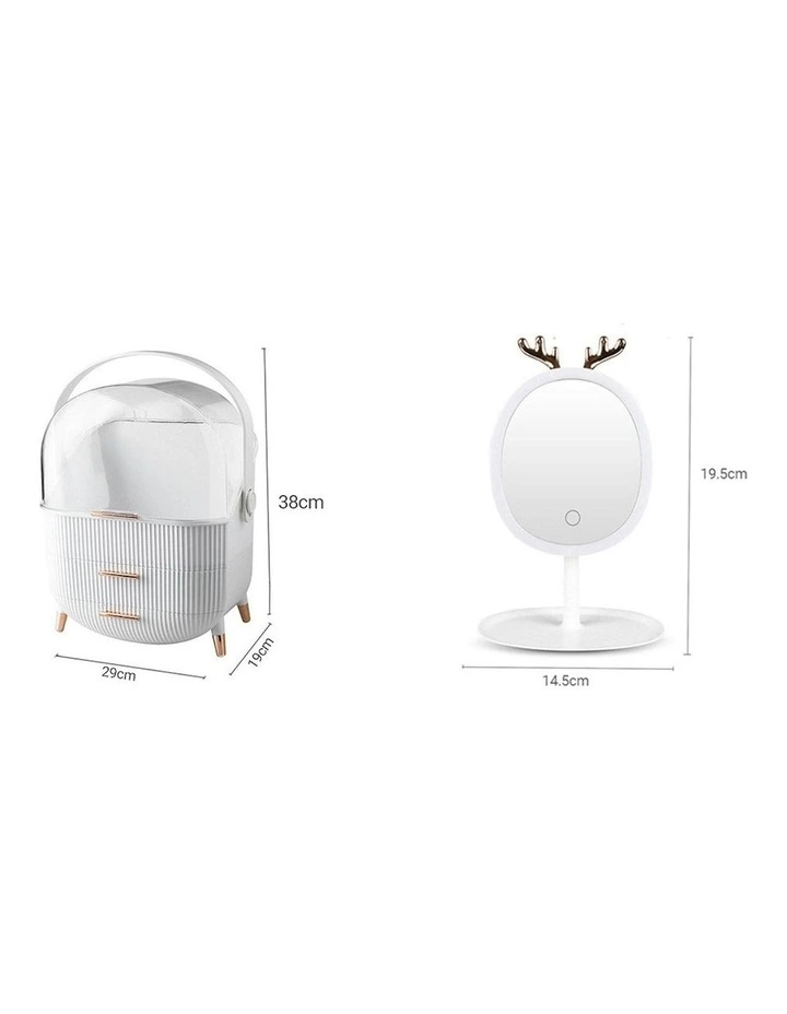 Cosmetic Jewelry Storage Organiser with Antler LED Light in White image 2