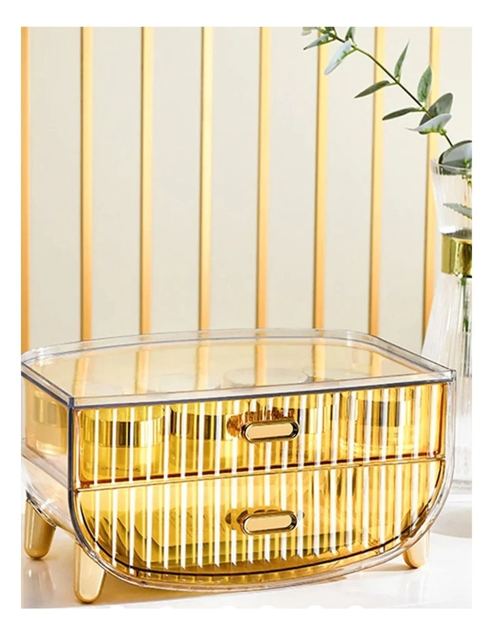 Makeup Skincare Storage Organizer with Drawer and Cabinet in Gold image 2