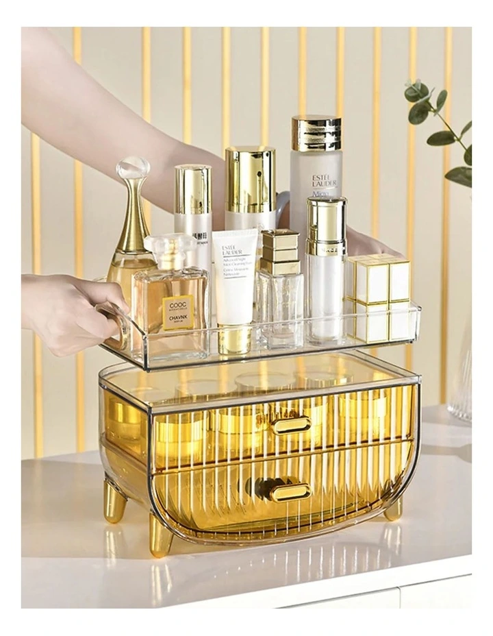 Makeup Skincare Storage Organizer with Drawer and Cabinet in Gold image 3