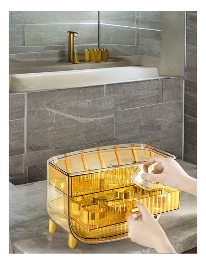Makeup Skincare Storage Organizer with Drawer and Cabinet in Gold image 4