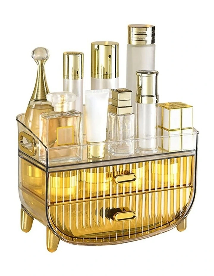 Makeup Skincare Storage Organizer With Drawer And Cabinet in Gold image 1