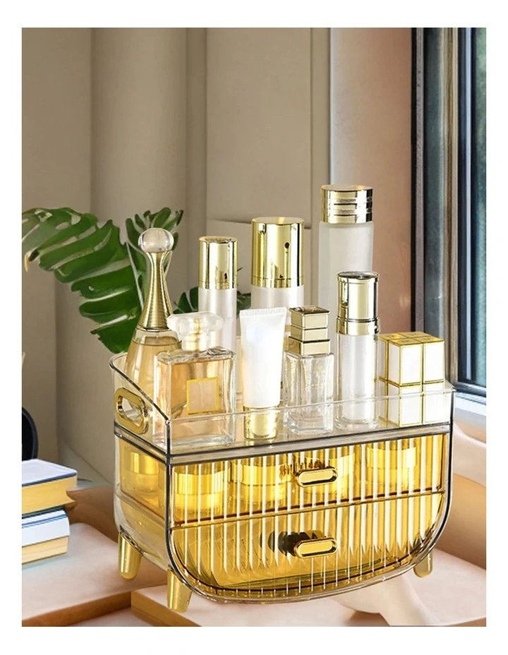 Makeup Skincare Storage Organizer With Drawer And Cabinet in Gold image 3