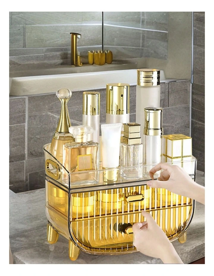 Makeup Skincare Storage Organizer With Drawer And Cabinet in Gold image 4