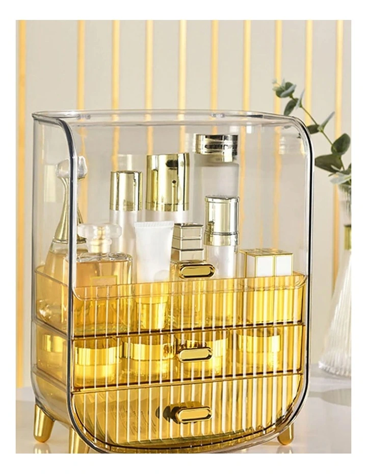Perfume Storage Display Stand With Drawer And Organizer in Gold image 2