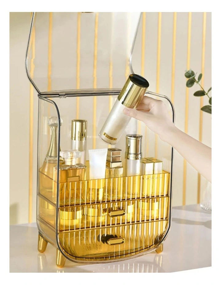 Perfume Storage Display Stand With Drawer And Organizer in Gold image 3