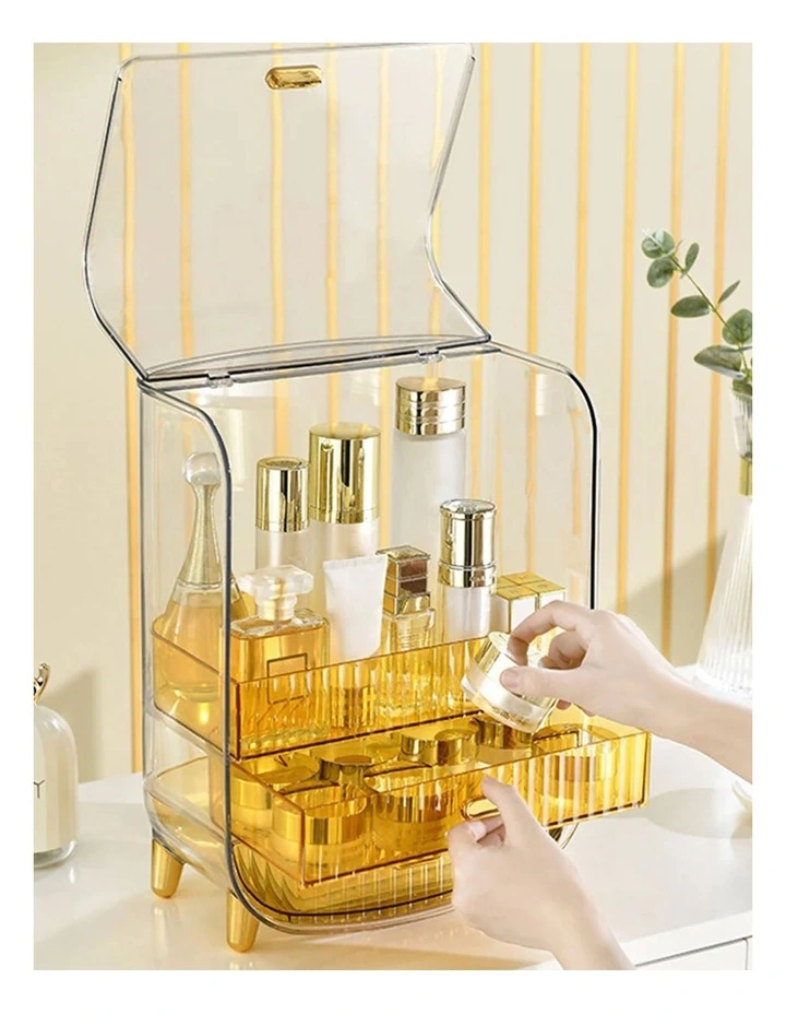 Perfume Storage Display Stand With Drawer And Organizer in Gold image 4